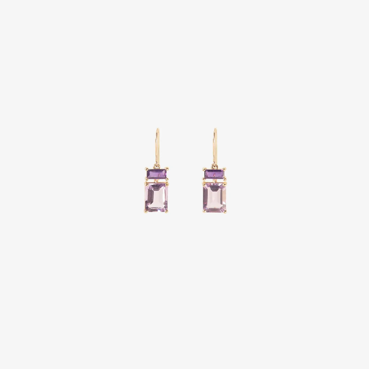 14k & amethyst paired drop earrings