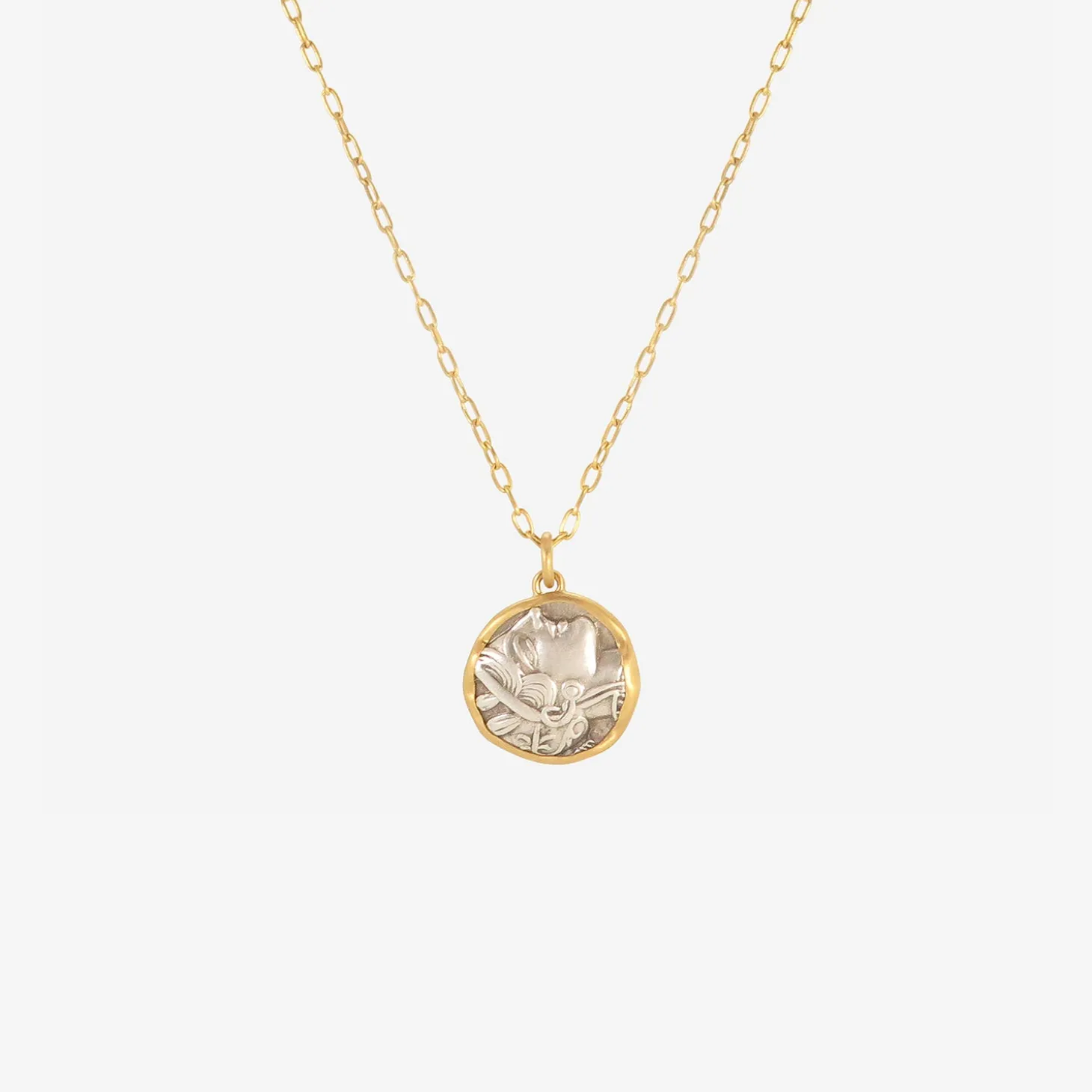 18k & ancient greek owl/athena coin pendant, 440-420 bc