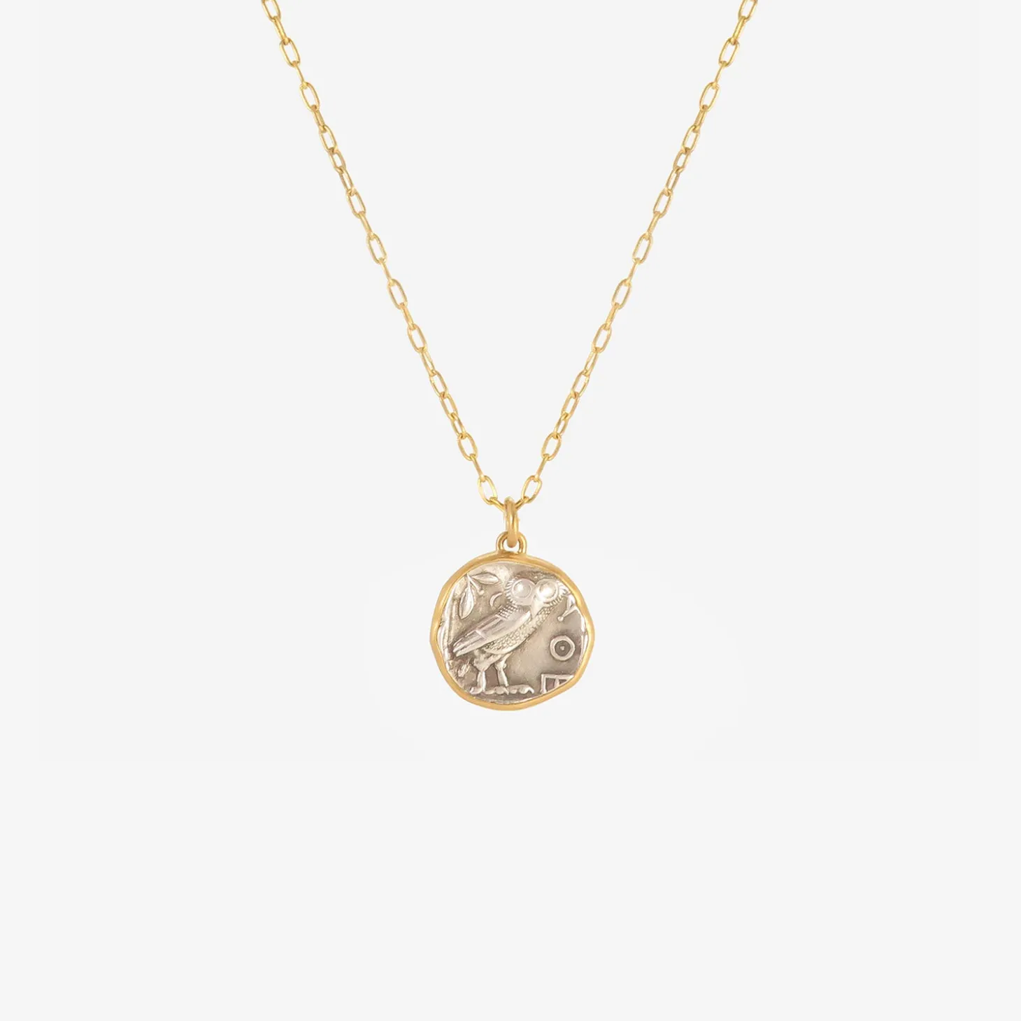 18k & ancient greek owl/athena coin pendant, 440-420 bc