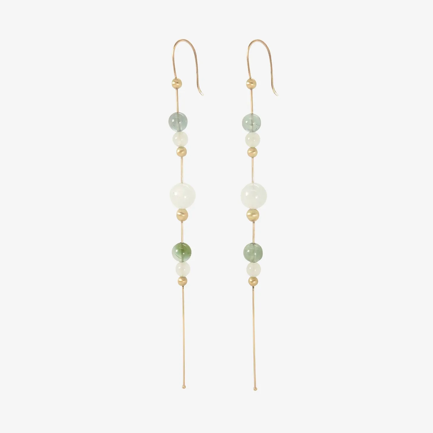 14k & aquamarine bead chain earrings with tourmaline