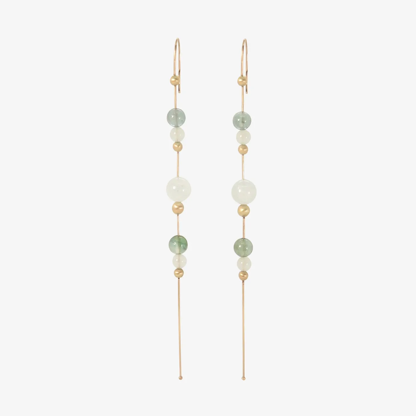 14k & aquamarine bead chain earrings with tourmaline