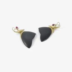 18k & black jade moth wings with ruby briolettes