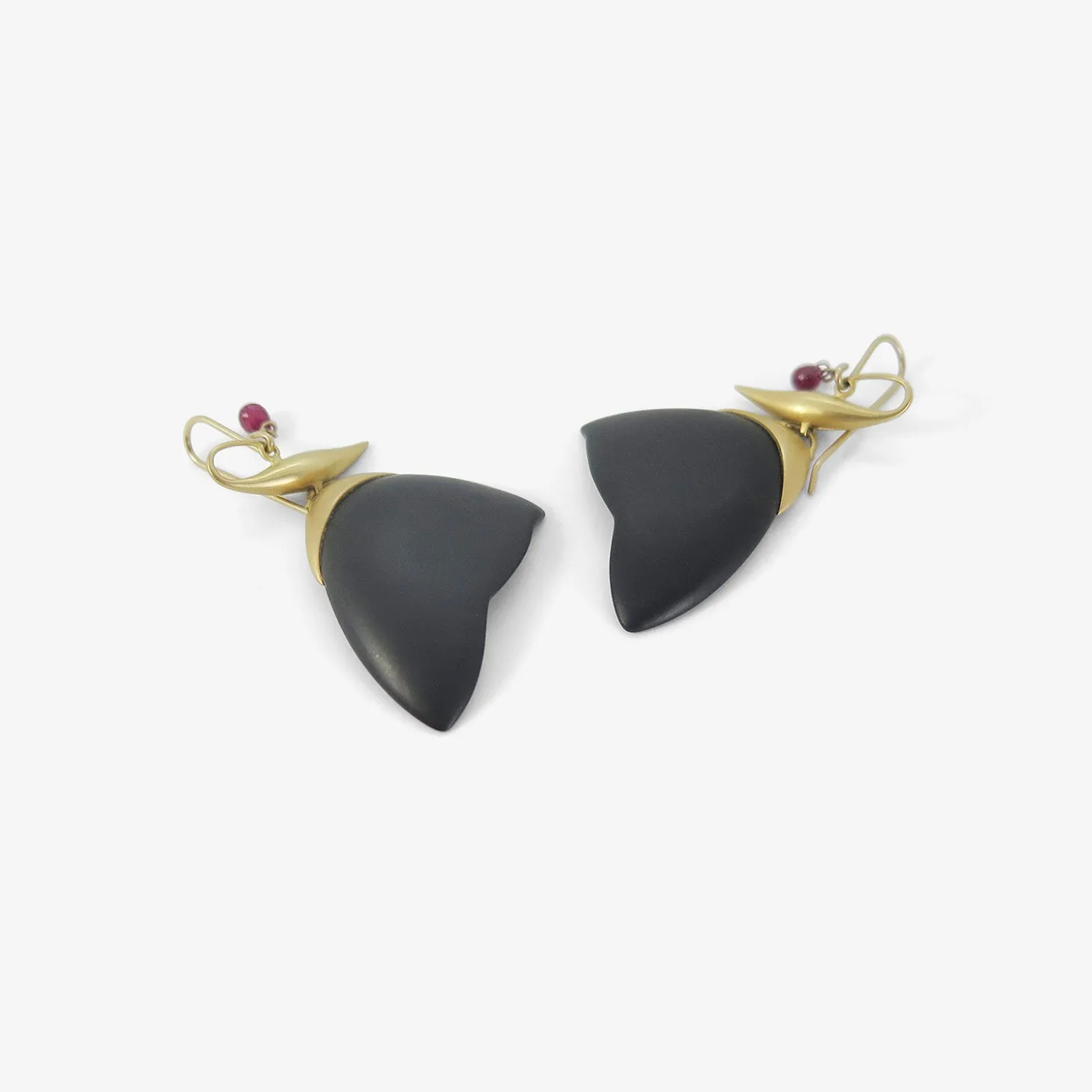 18k & black jade moth wings with ruby briolettes