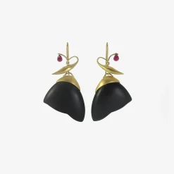 18k & black jade moth wings with ruby briolettes