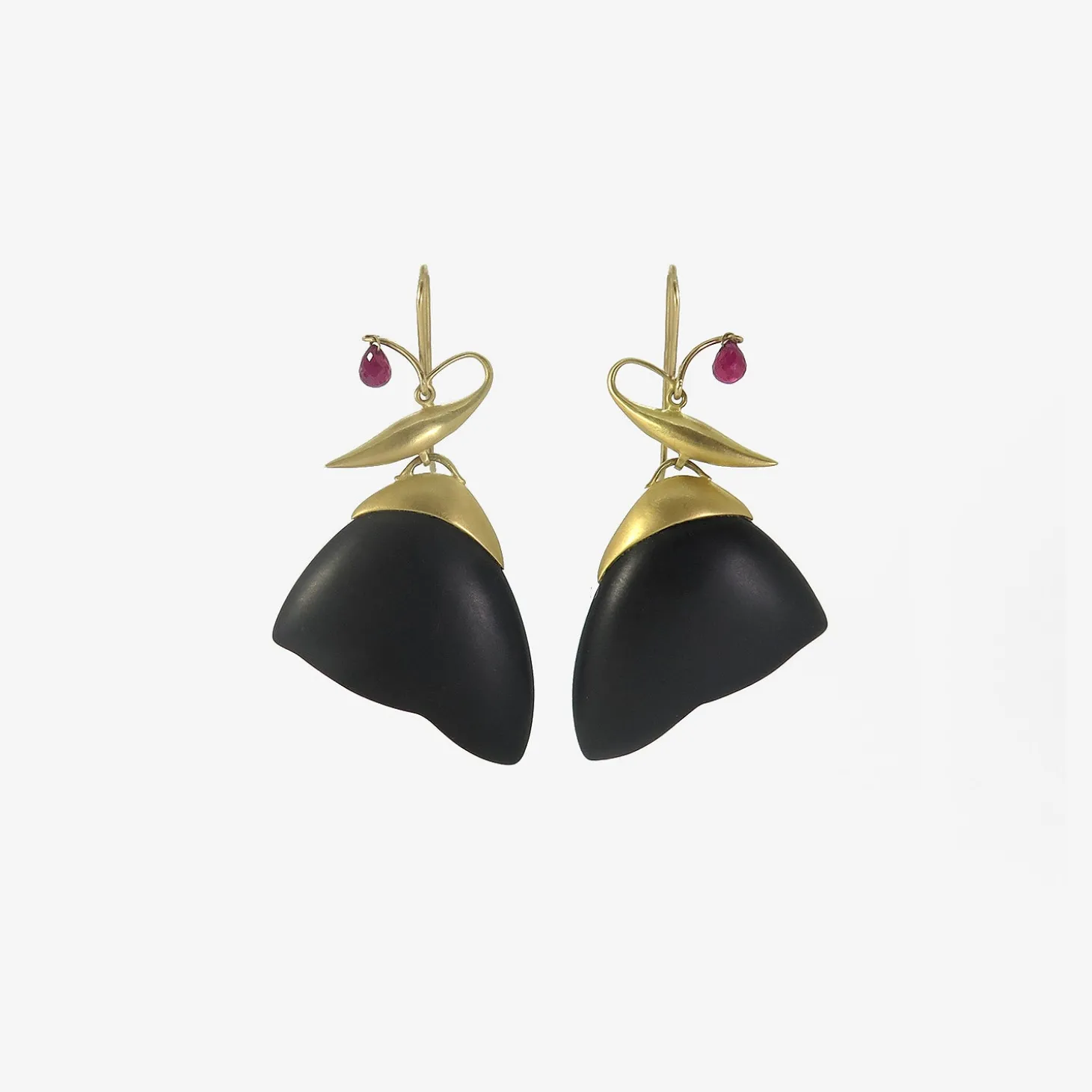 18k & black jade moth wings with ruby briolettes