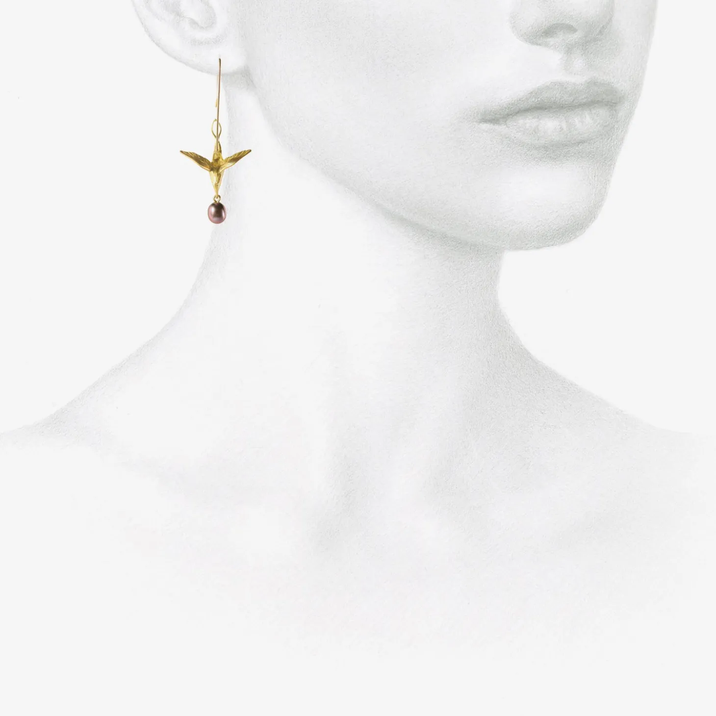 18k & black pearl flying bird earrings