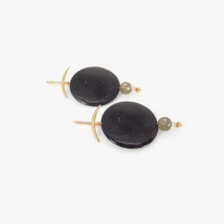 18k & blue goldstone night sky earrings with labradorite