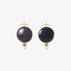 18k & blue goldstone night sky earrings with labradorite