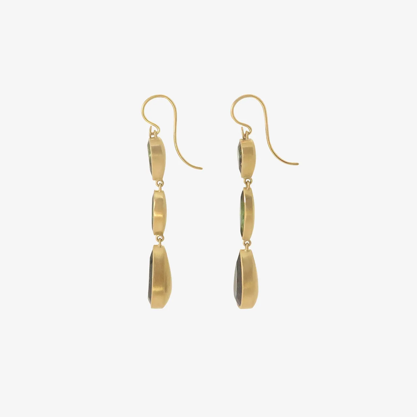 18k & blue green tourmaline triple drop earrings, 11.15ct