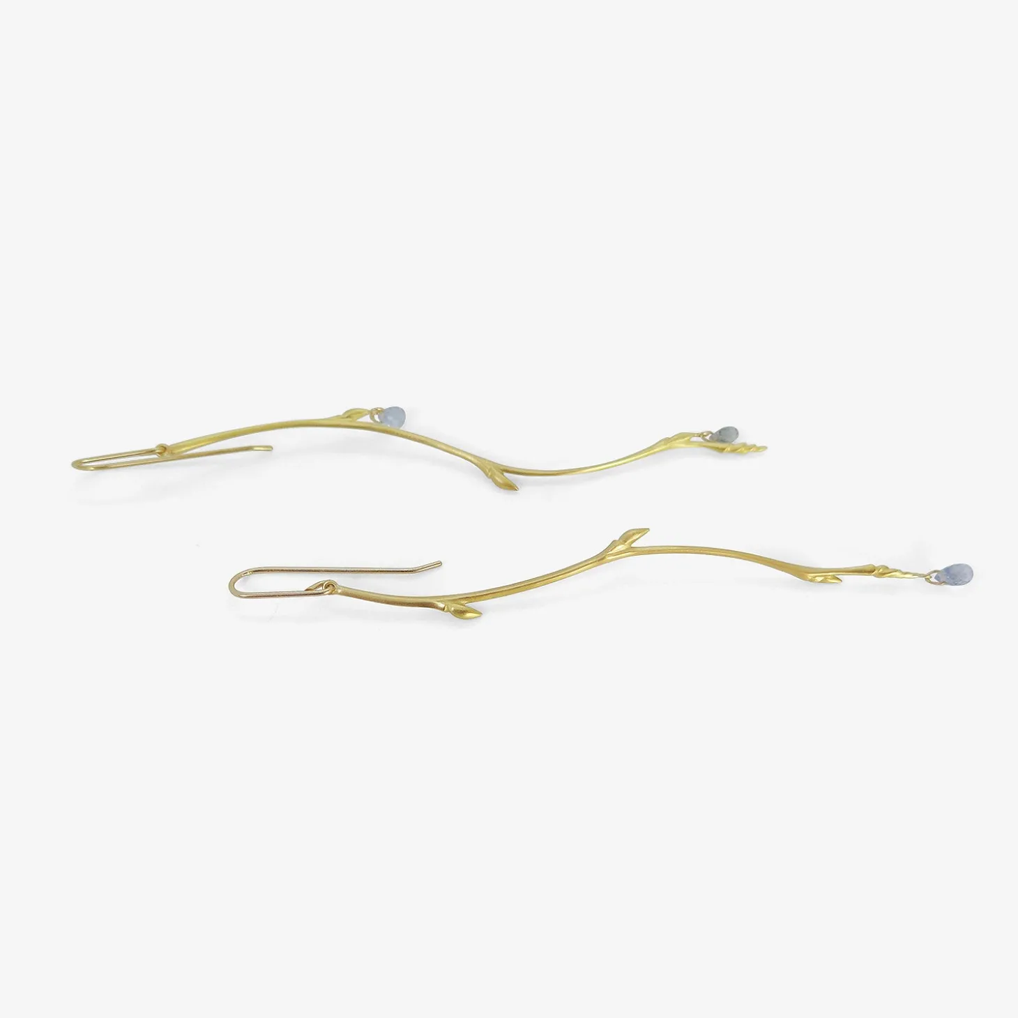 18k & blue sapphire long bud branch earrings