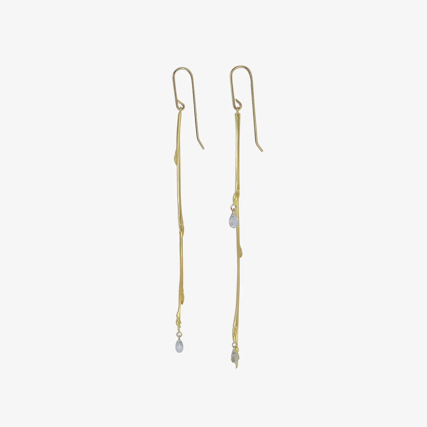 18k & blue sapphire long bud branch earrings