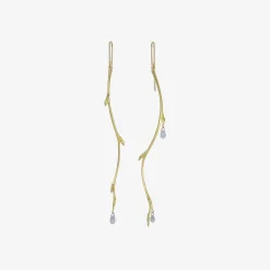 18k & blue sapphire long bud branch earrings