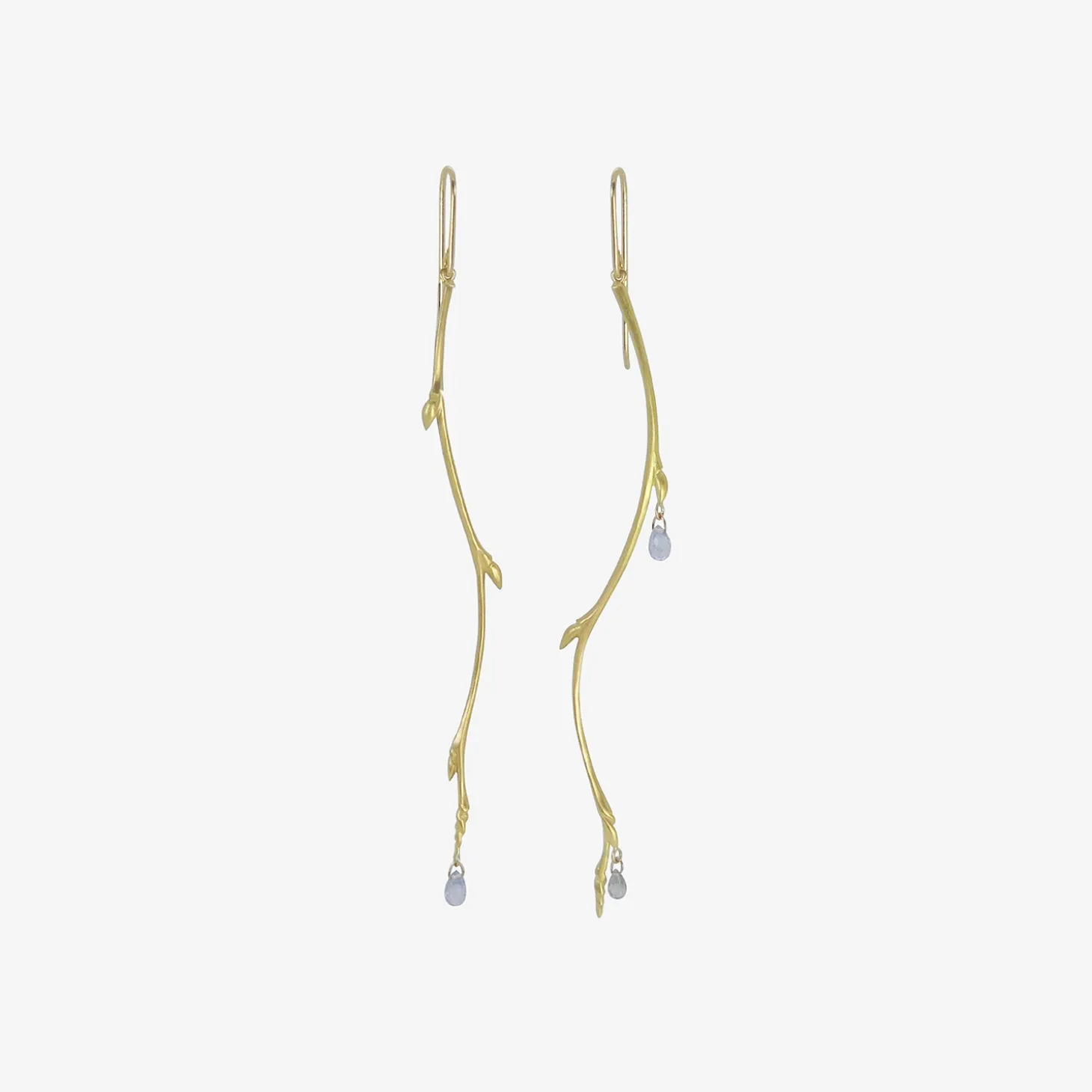 18k & blue sapphire long bud branch earrings