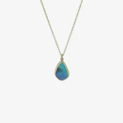 22k & brilliant blue green boulder opal pendant