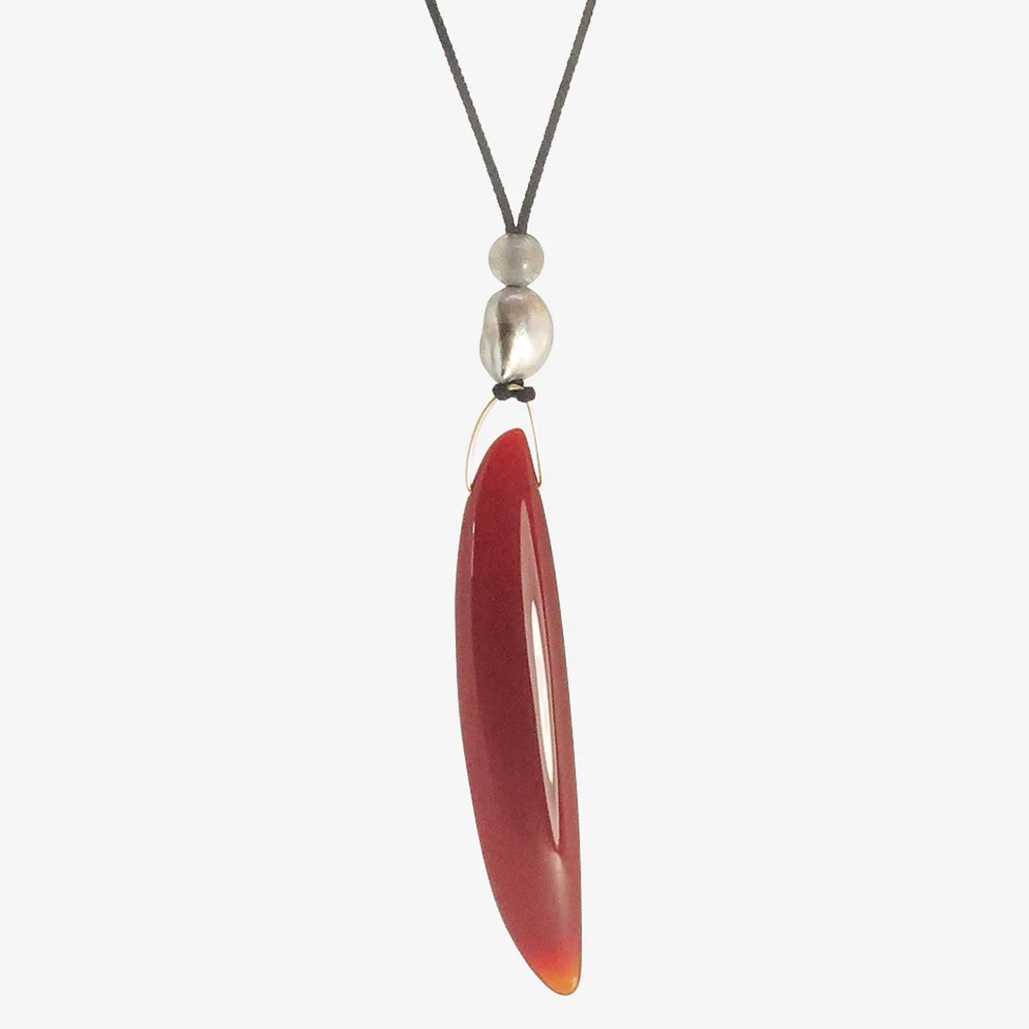 14k & carnelian bean pendant with keshi pearl & labradorite on silk cord