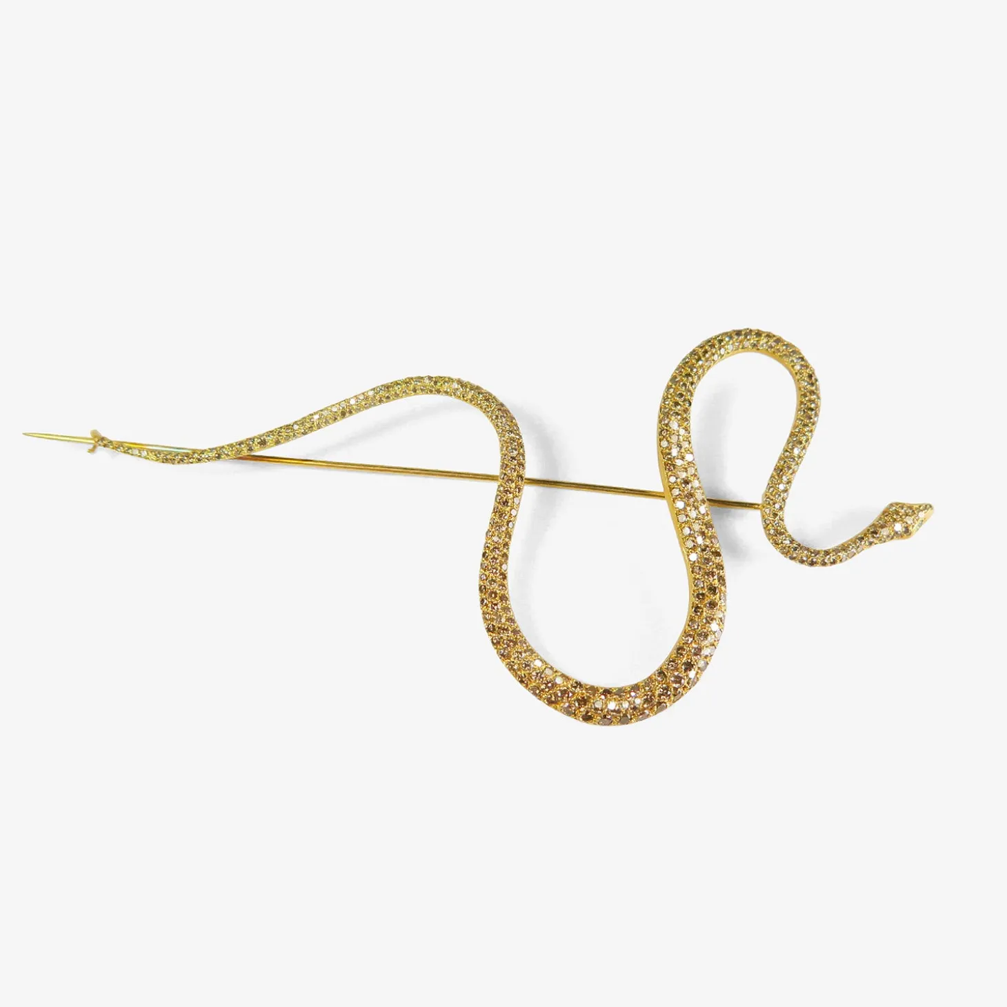 18k & champagne diamond pavé large snake pin