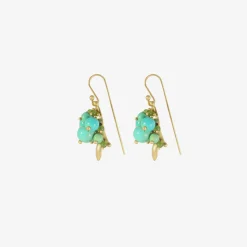 10k & chinese turquoise bug cluster earrings