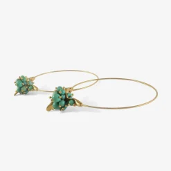 14k & chinese turquoise medium hoop clusters