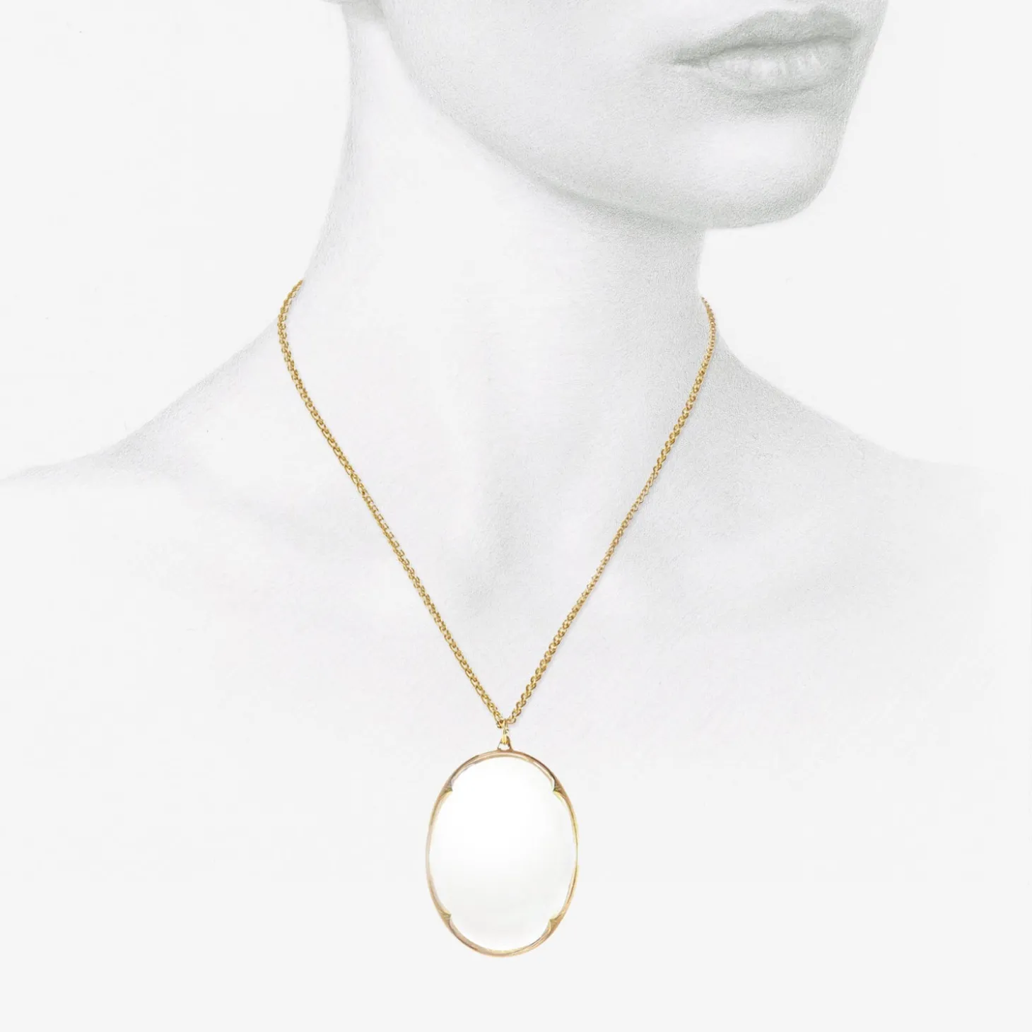 18k & clear quartz large lens pendant