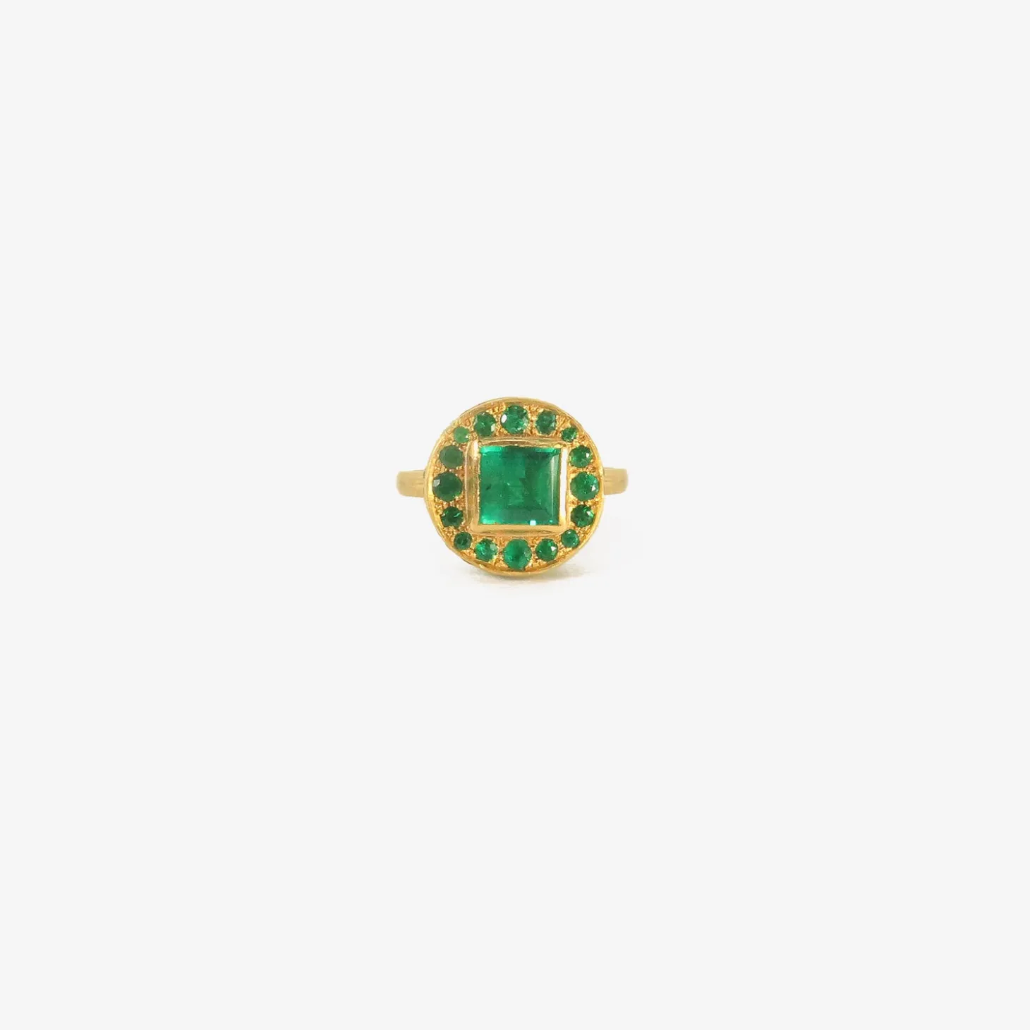 22k & colombian emerald ring with emerald pavé