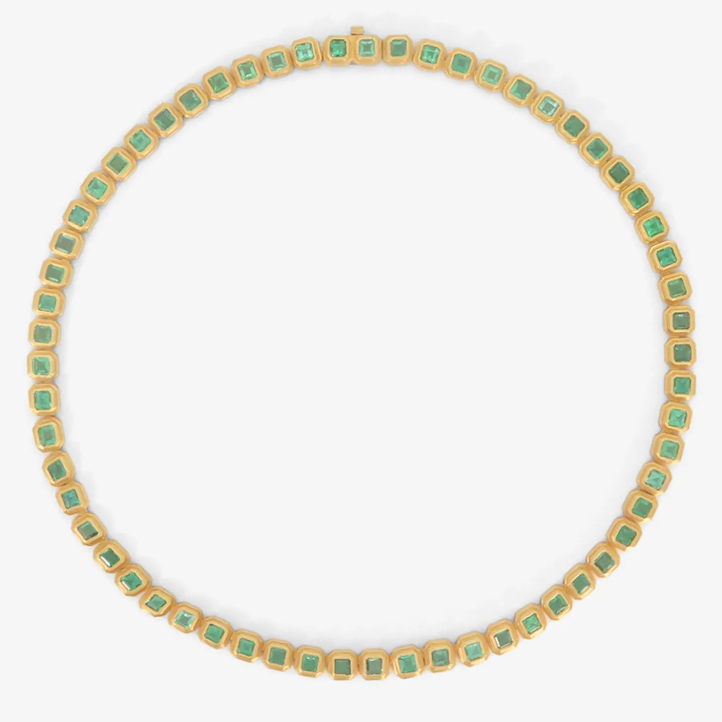 20k & colombian emerald ziggurat eternity necklace, 11.64ct