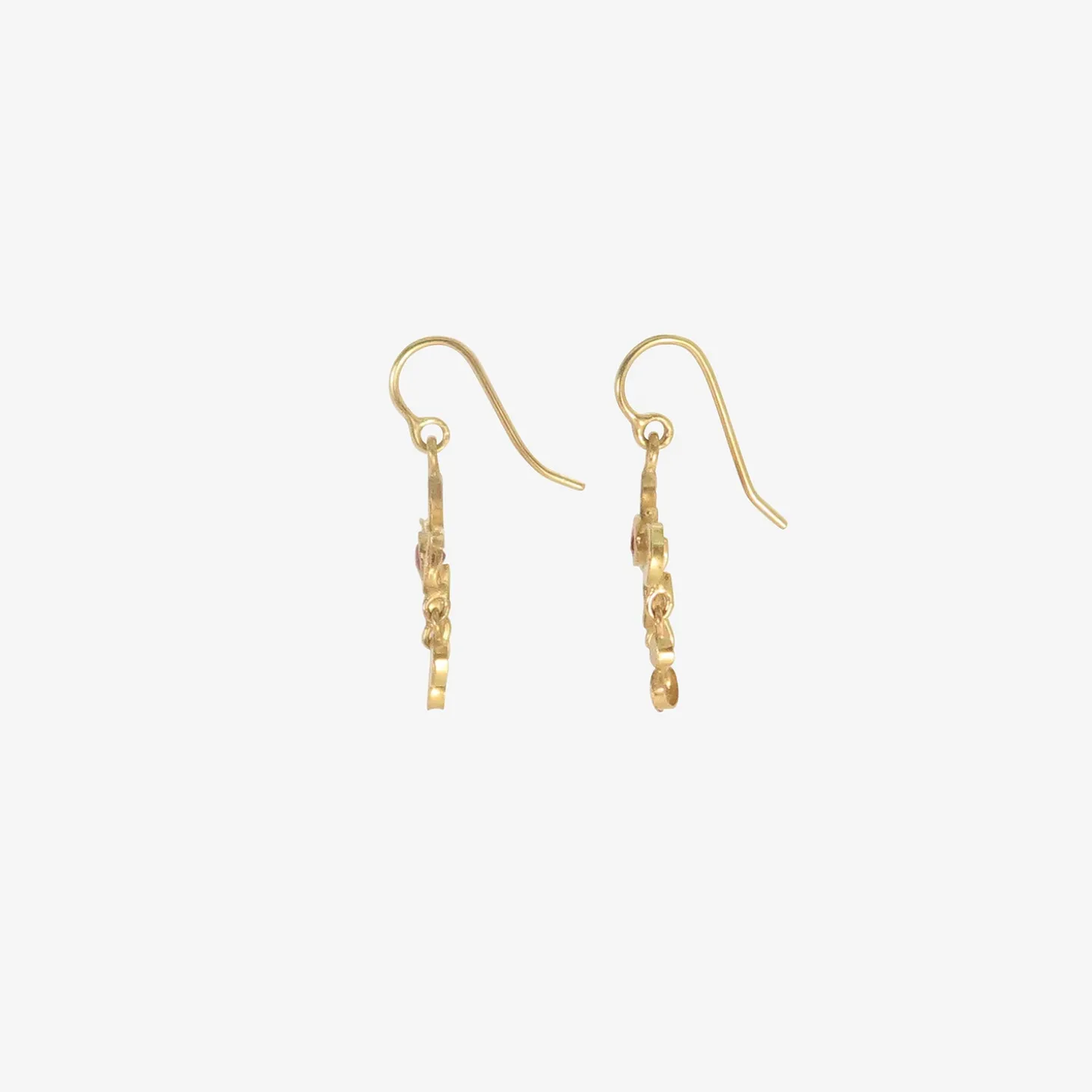 22k & cushion-cut ruby tiny girandole earrings