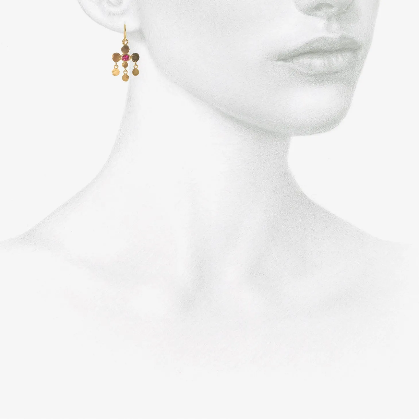 22k & cushion-cut ruby tiny girandole earrings