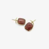 18k & cushion-shaped hessonite garnet over mother-of-pearl earrings