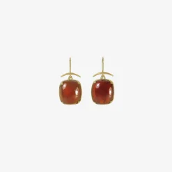 18k & cushion-shaped hessonite garnet over mother-of-pearl earrings