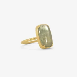 18k & cushion-shaped moss aquamarine ring , 4.25ct