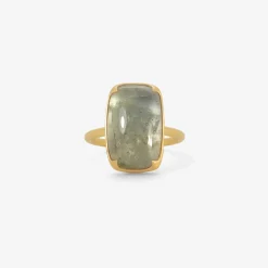18k & cushion-shaped moss aquamarine ring , 4.25ct
