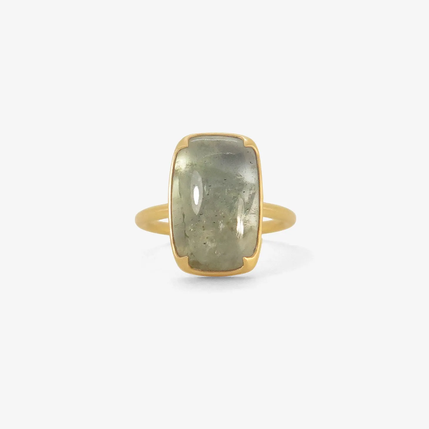 18k & cushion-shaped moss aquamarine ring , 4.25ct