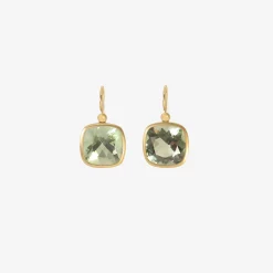 18k & cushion-shaped prasiolite earrings, 29.38ct