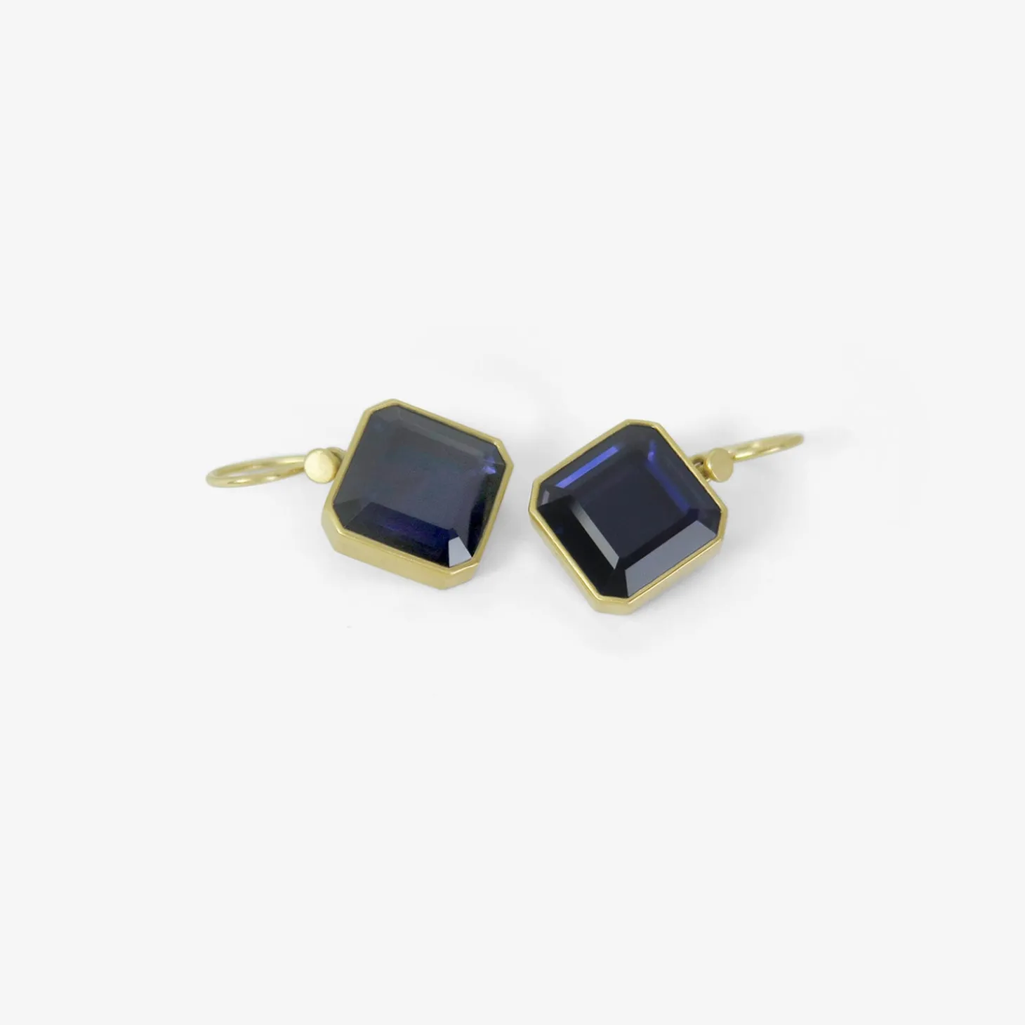 18k & deep indigo iolite cube drop earrings, 8.49ct