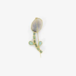 18k & dendritic agate mineral life flowery pin with tourmaline