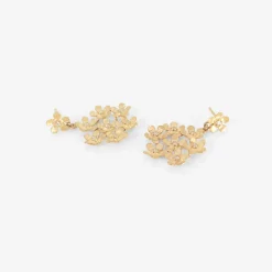 14k & diamond flower patch drop earrings on posts, .24ct