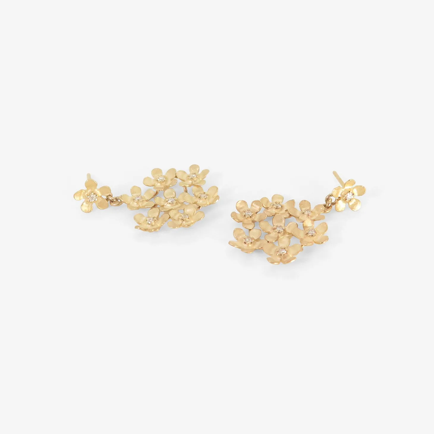 14k & diamond flower patch drop earrings on posts, .24ct