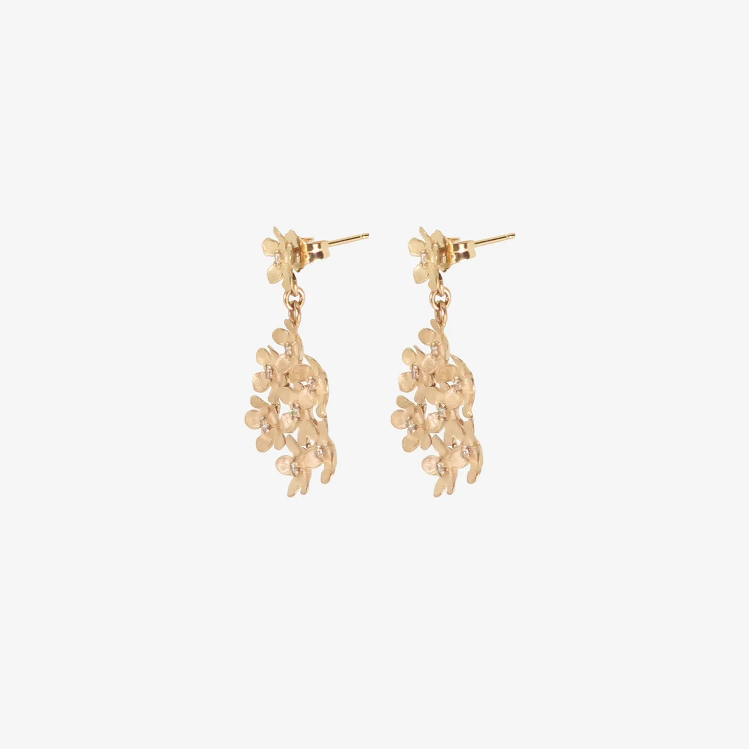 14k & diamond flower patch drop earrings on posts, .24ct