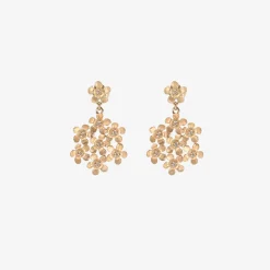 14k & diamond flower patch drop earrings on posts, .24ct