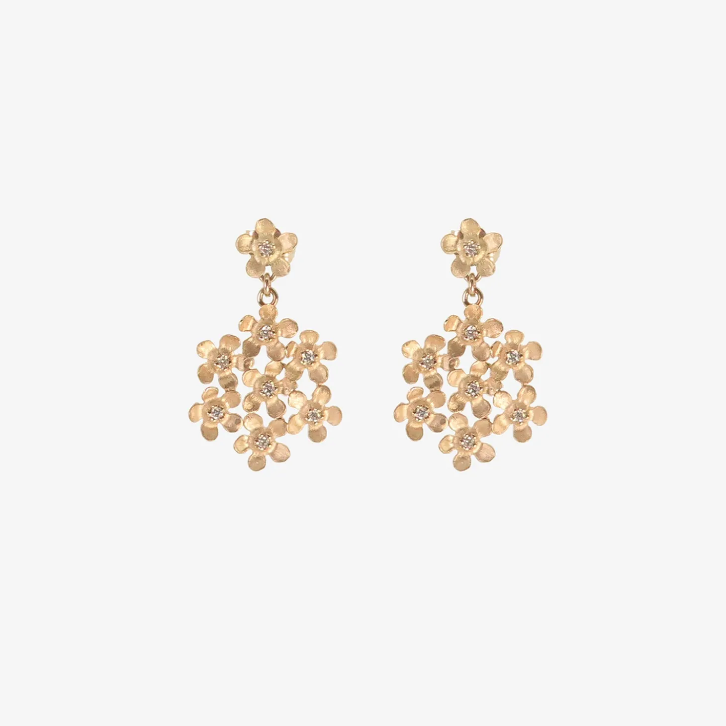 14k & diamond flower patch drop earrings on posts, .24ct