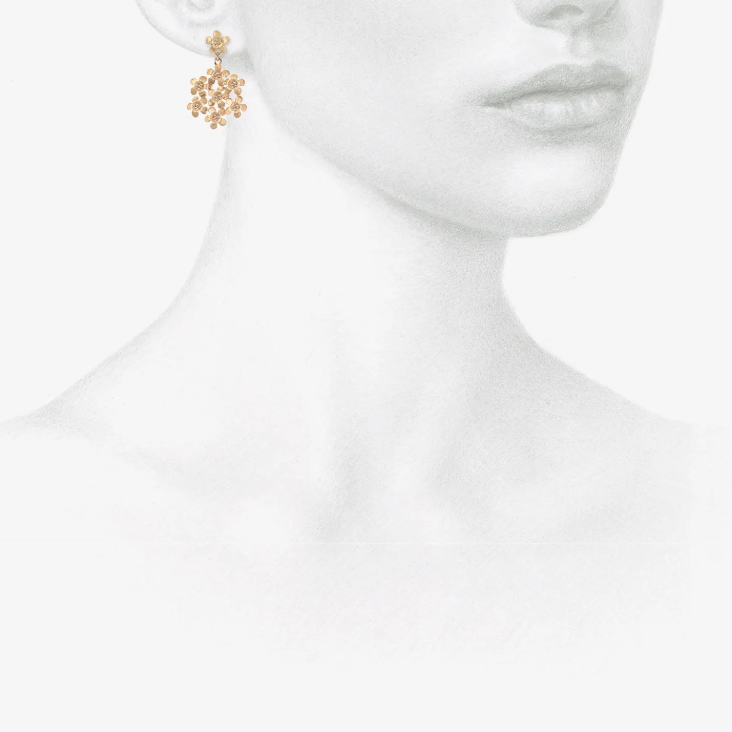 14k & diamond flower patch drop earrings on posts, .24ct