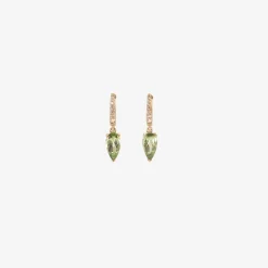 14k & diamond pavé huggie hoops with green tourmaline drops, 3.01ct