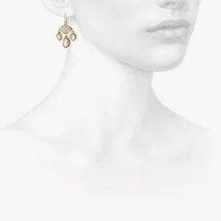 18k & diamond-shaped blue pink opal chandelier earrings with herkimer diamond drops