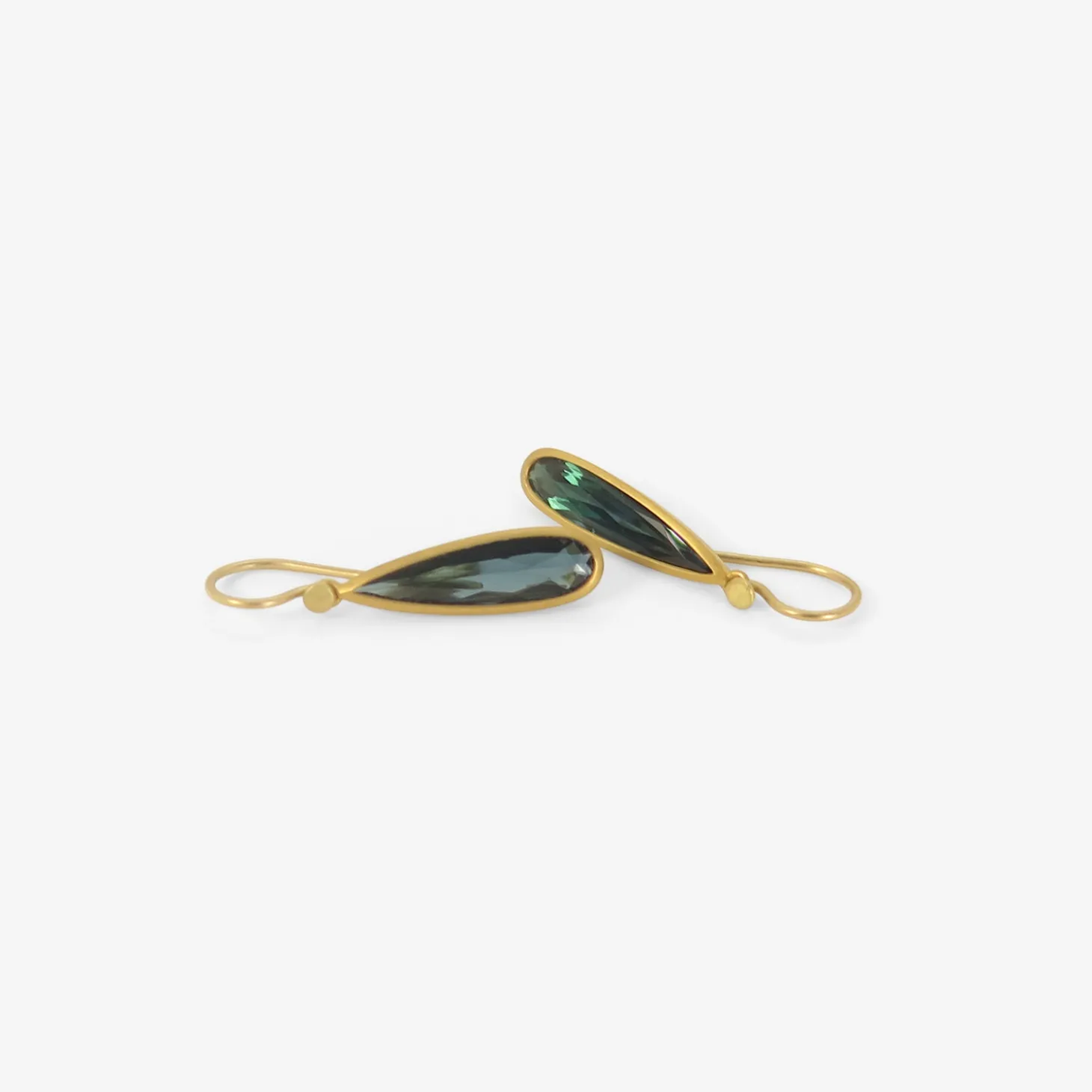 18k & elongated blue tourmaline drop earrings, 4.02ct
