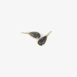 18k & elongated pear-shaped amethyst-over-hematite earrings