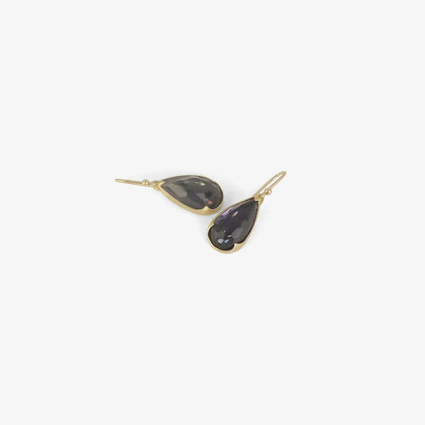 18k & elongated pear-shaped amethyst-over-hematite earrings