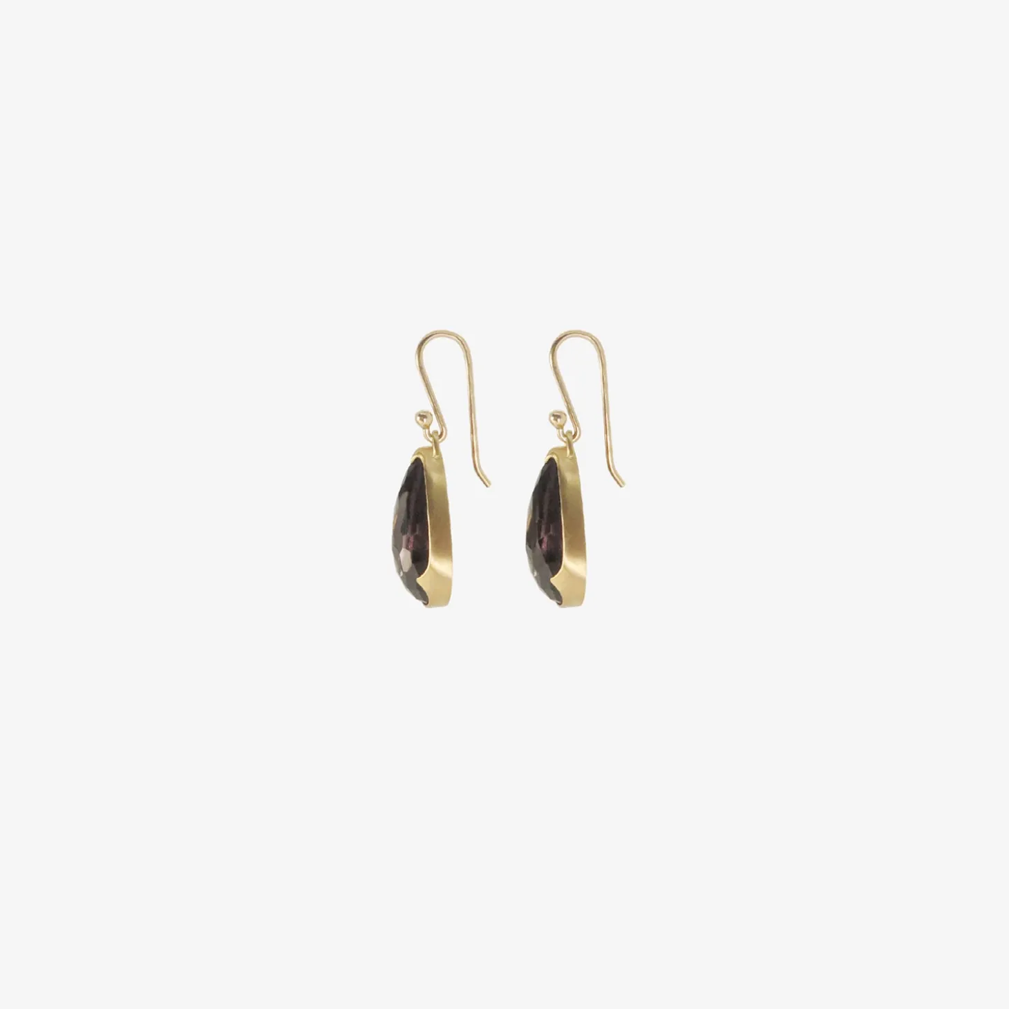 18k & elongated pear-shaped amethyst-over-hematite earrings