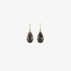 18k & elongated pear-shaped amethyst-over-hematite earrings