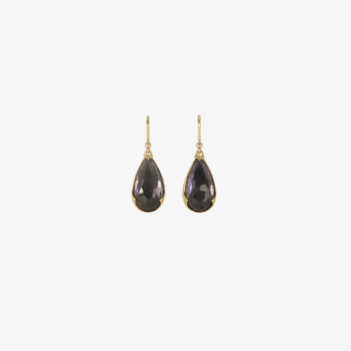18k & elongated pear-shaped amethyst-over-hematite earrings