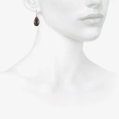 18k & elongated pear-shaped amethyst-over-hematite earrings